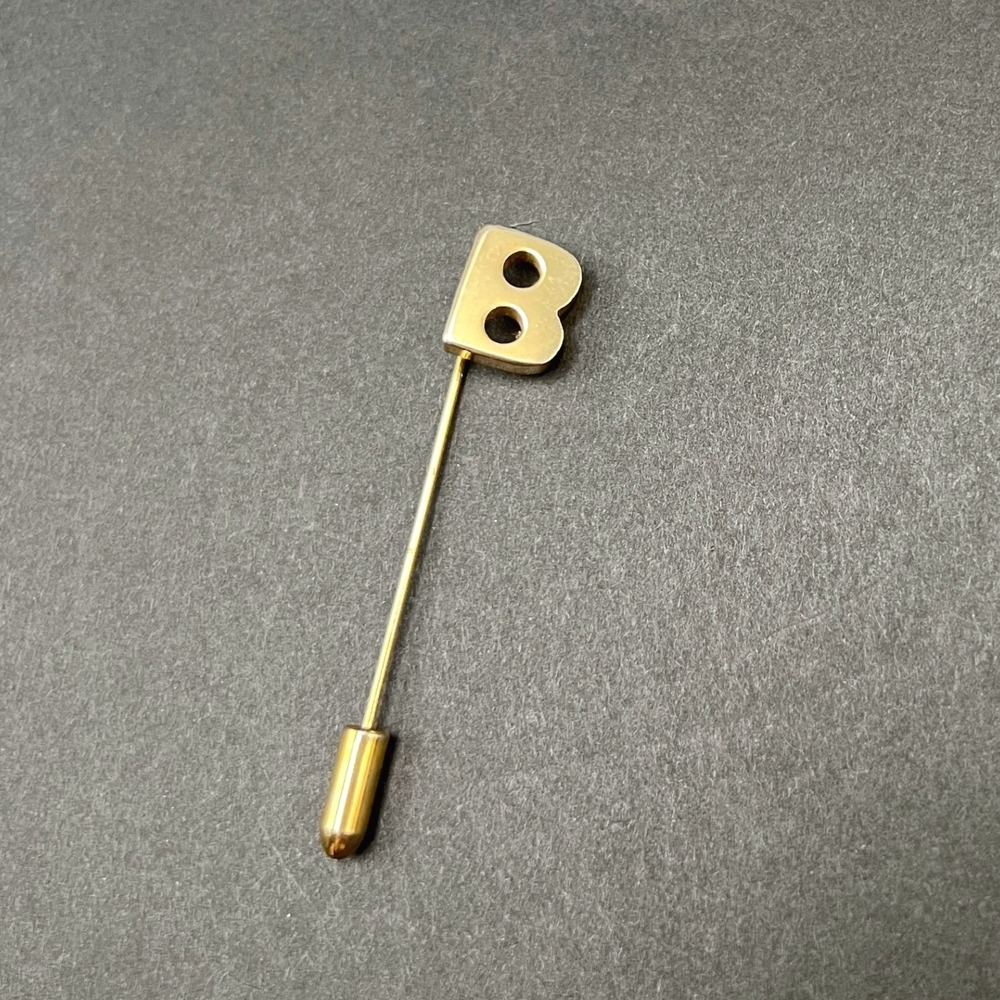 Letter B Stick Pin Gold Tone Initial Monogram Lapel Block Lettering